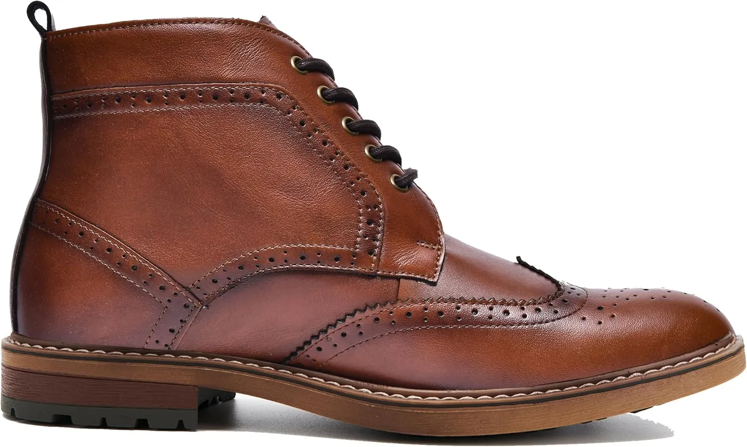 Mens Fashion Dress Boots - Black Genuine Leather Classic Brogue Style Oxford Ankle Boots