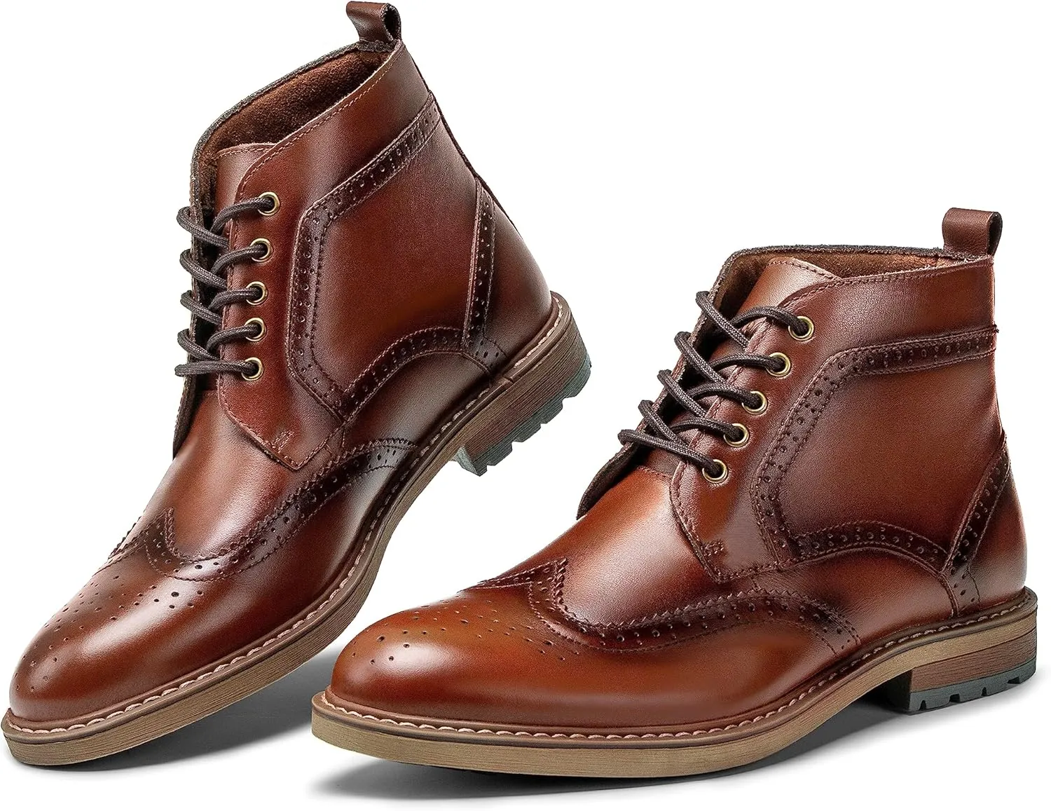 Mens Fashion Dress Boots - Black Genuine Leather Classic Brogue Style Oxford Ankle Boots