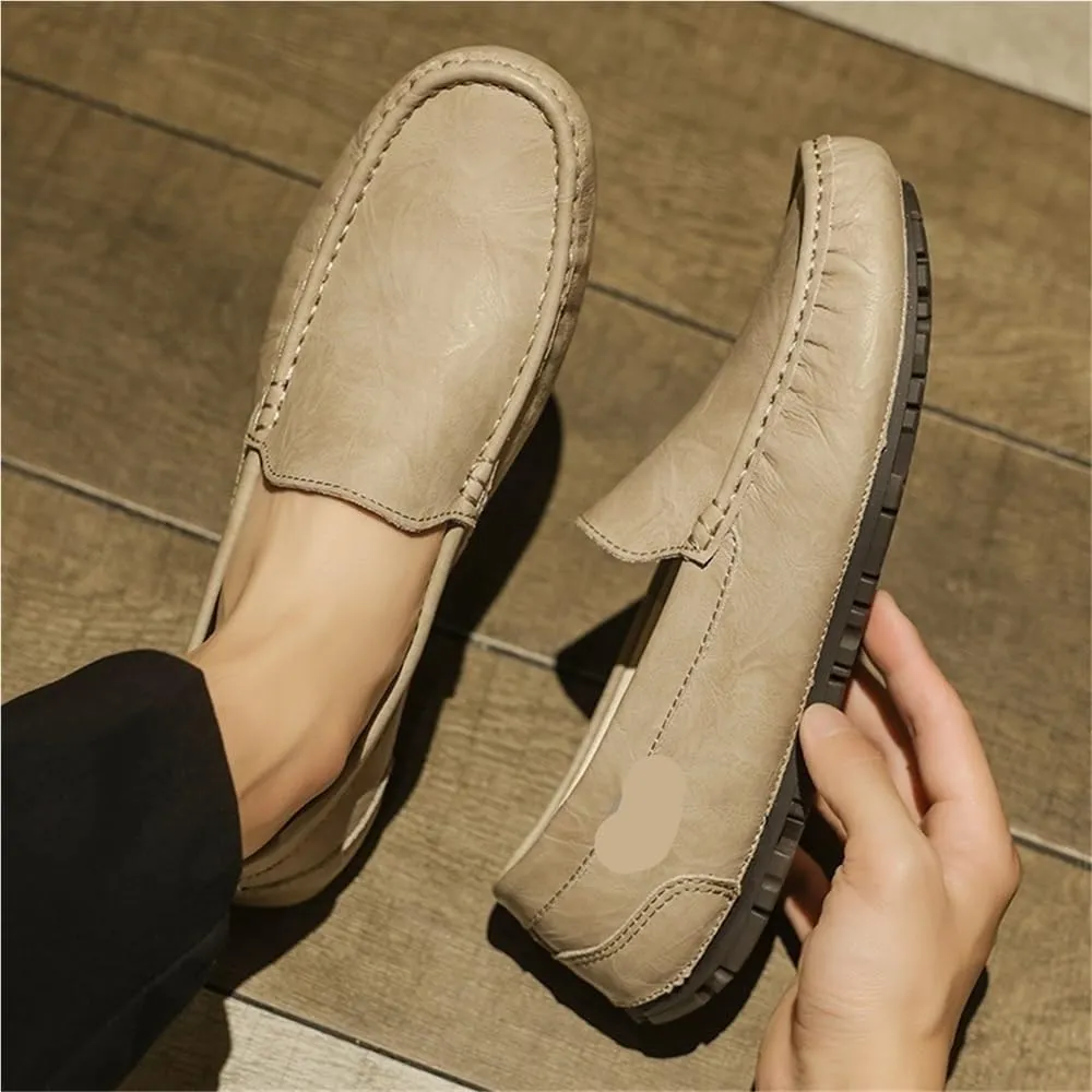 Mens Faux Leather Moccasin Loafers Slip On Round Toe Lightweight Flat Heel Flexible Comfortable Walking Casual Shoes