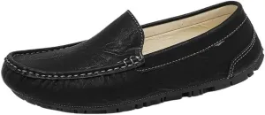 Mens Faux Leather Moccasin Loafers Slip On Round Toe Lightweight Flat Heel Flexible Comfortable Walking Casual Shoes