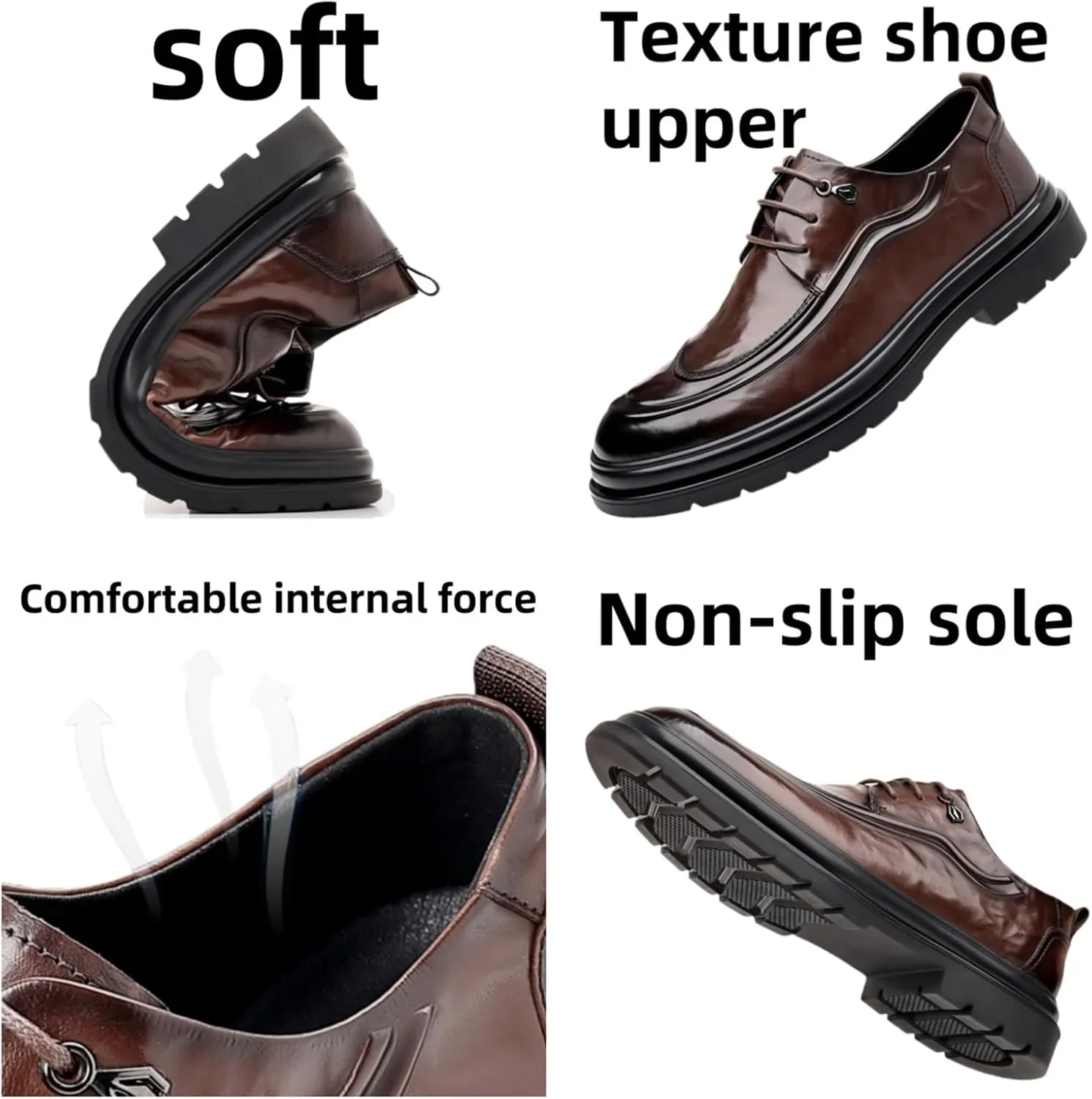 Mens Genuine Leather Lace Up Dress Oxfords Shoes Retro Round Toe Low Cut Loafers Non Slip Lug Sole Casual Business Work Formal Derby Shoes