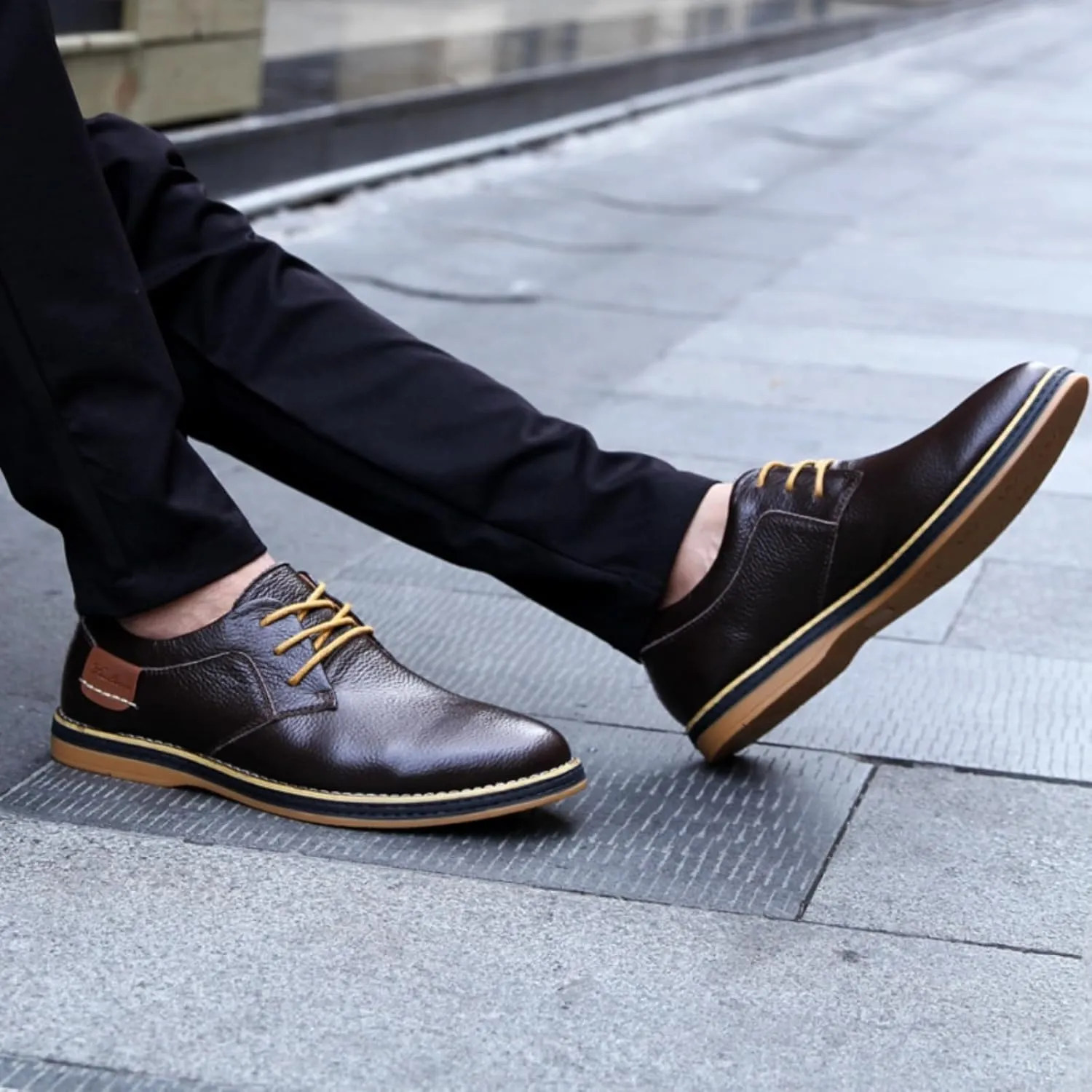 Mens Genuine Leather Lace Up Oxfords Classic Wing Tips Dress Shoes Casual Luxury Business Work Office Retro Derby Shoes