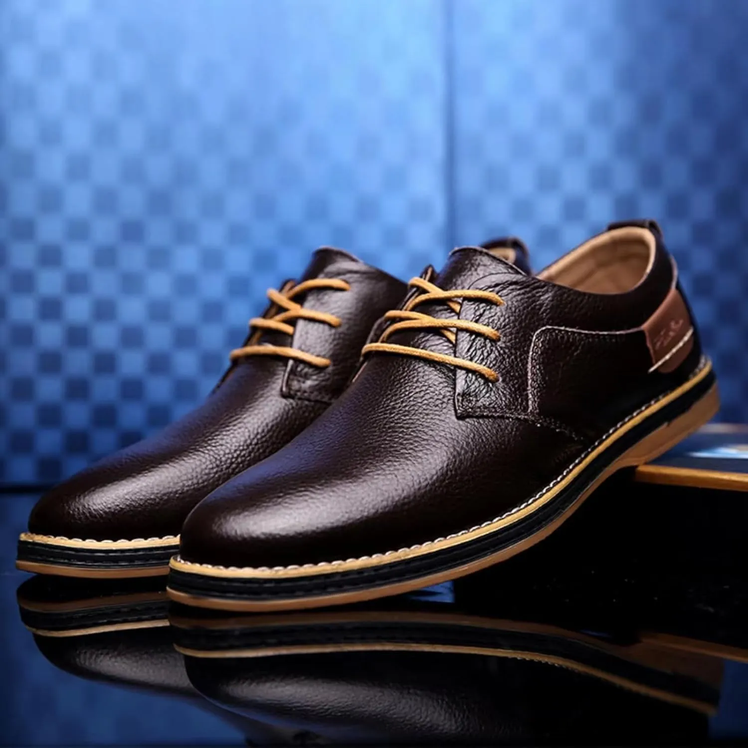 Mens Genuine Leather Lace Up Oxfords Classic Wing Tips Dress Shoes Casual Luxury Business Work Office Retro Derby Shoes