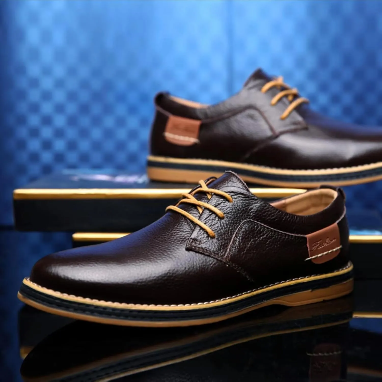 Mens Genuine Leather Lace Up Oxfords Classic Wing Tips Dress Shoes Casual Luxury Business Work Office Retro Derby Shoes
