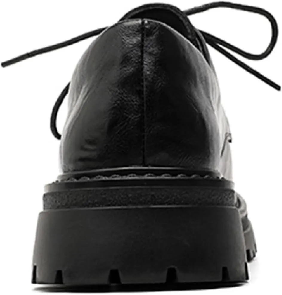 Men's Genuine Leather Lace-Up Platform Oxfords Comfortable Round Toe Slip On Lug Sole Low Heel Business Formal Derby Shoes Winter Warm Plush Lininganti-Slip Work Shoes