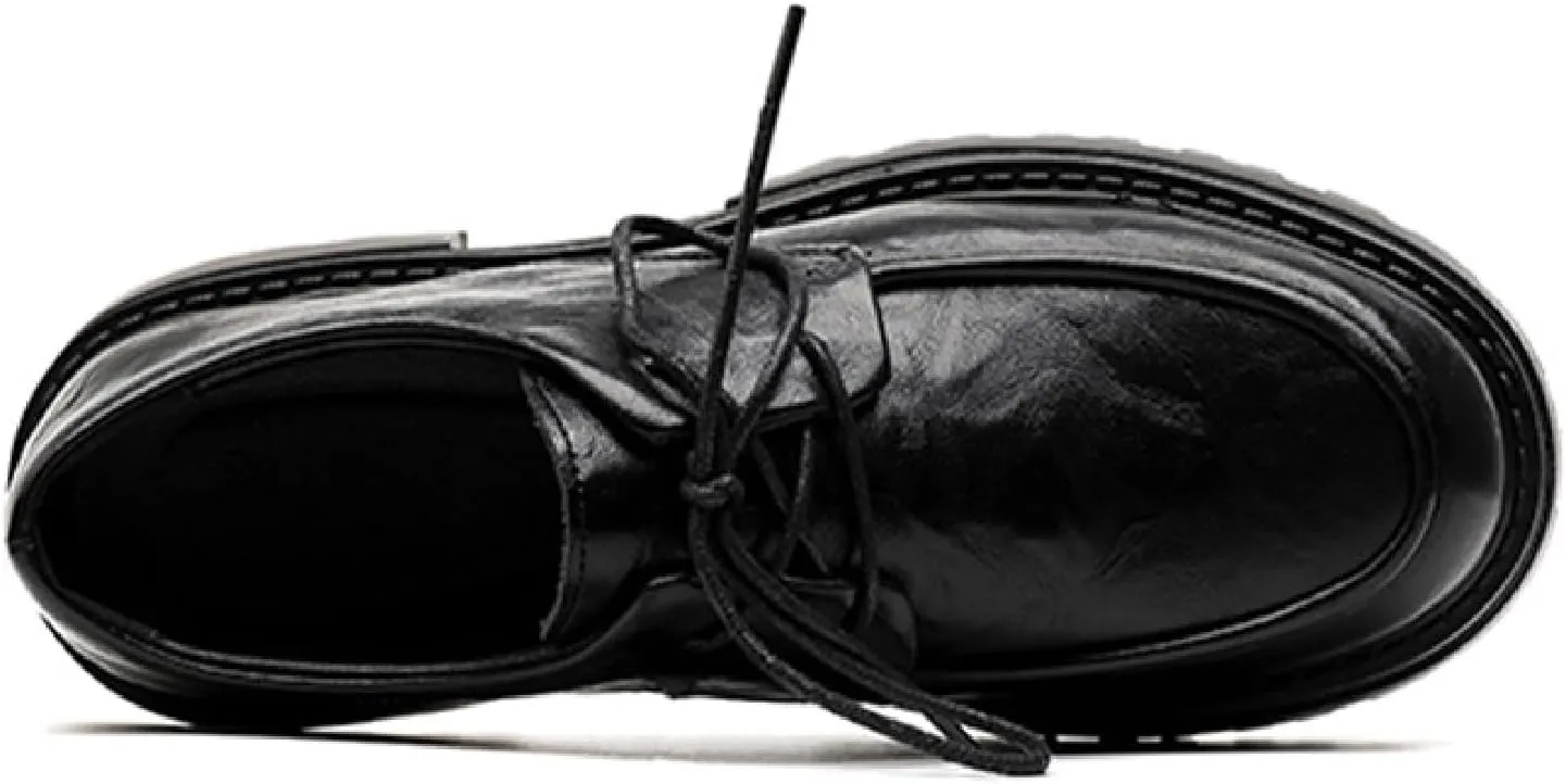 Men's Genuine Leather Lace-Up Platform Oxfords Comfortable Round Toe Slip On Lug Sole Low Heel Business Formal Derby Shoes Winter Warm Plush Lininganti-Slip Work Shoes