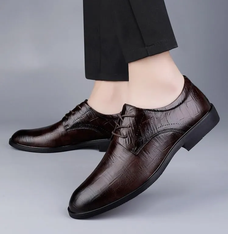 Men's Genuine Leather Oxford Shoes Lightweight Formal Leather Shoes Fashion Dress Sneakers Business Casual Derby Shoe for Men(Brown,9)