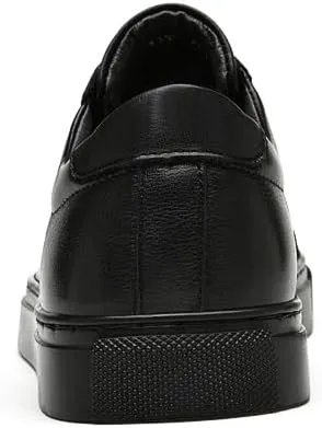 Men's Genuine Leather Sneakers, Casual Flat Skateboarding Shoes, Black, Large Sizes