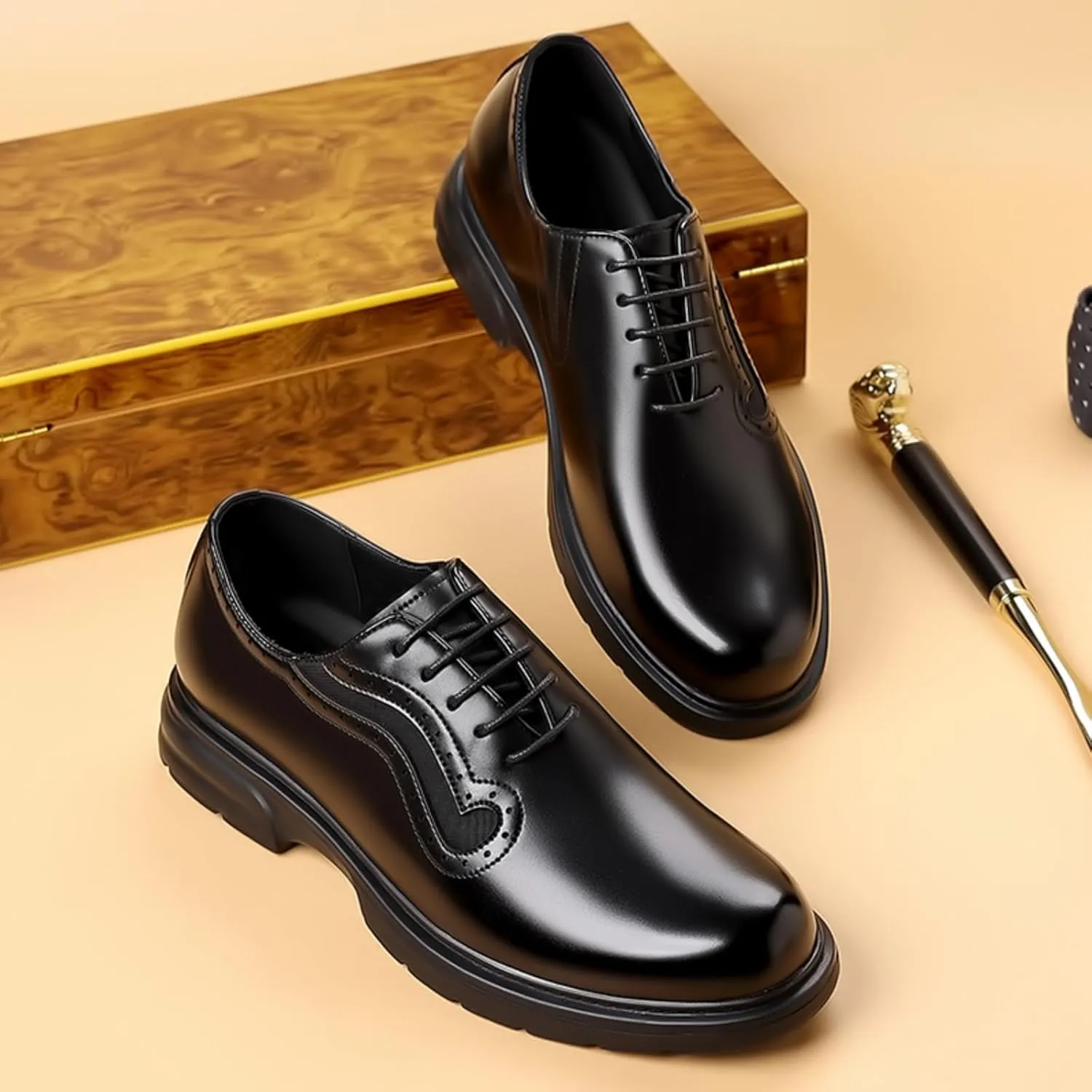 Mens Genuine Leather Wingtip Brogue Lace Up Dress Oxford Shoes Lightweight Non Slip Derby Shoes for Formal Business Wedding
