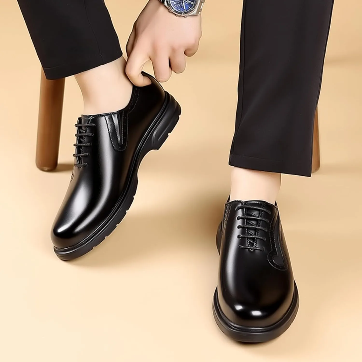 Mens Genuine Leather Wingtip Brogue Lace Up Dress Oxford Shoes Lightweight Non Slip Derby Shoes for Formal Business Wedding