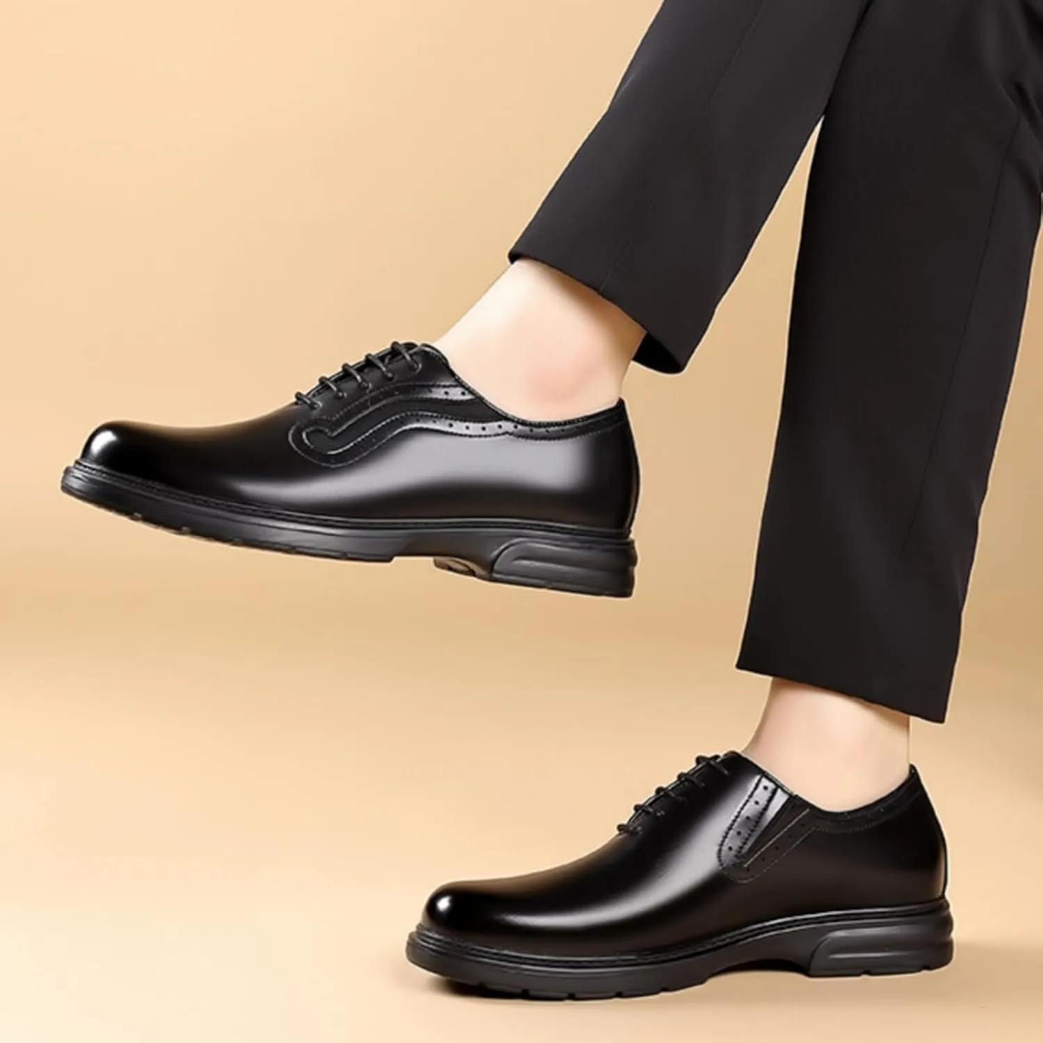Mens Genuine Leather Wingtip Brogue Lace Up Dress Oxford Shoes Lightweight Non Slip Derby Shoes for Formal Business Wedding