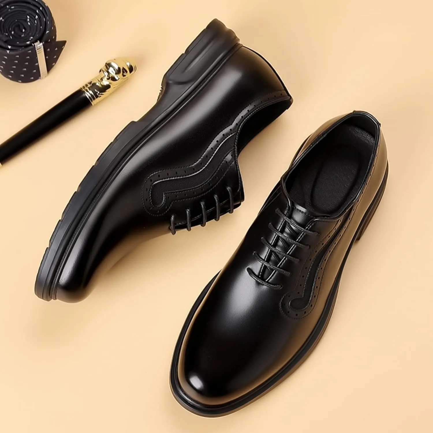 Mens Genuine Leather Wingtip Brogue Lace Up Dress Oxford Shoes Lightweight Non Slip Derby Shoes for Formal Business Wedding