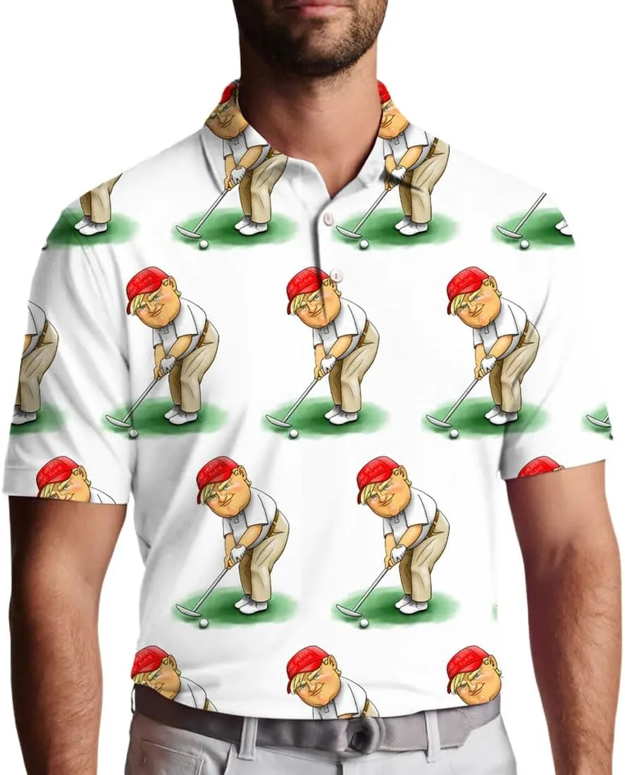 Mens Golf Shirt Print Polo Shirts for Men Performance Polo Quick-Dry
