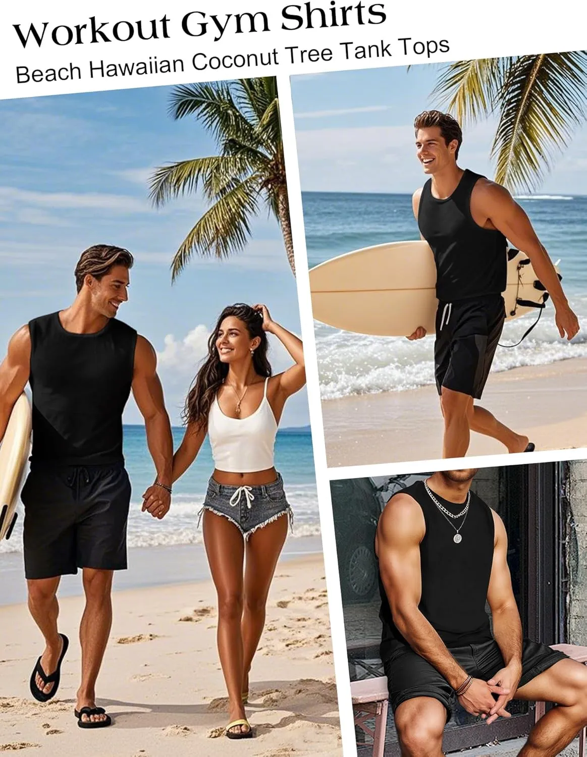 Mens Graphic Tank Tops Workout Sleeveless Shirts Hawaiian Palm Tree Vacation Tanks for Men Summer Beach T-Shirt