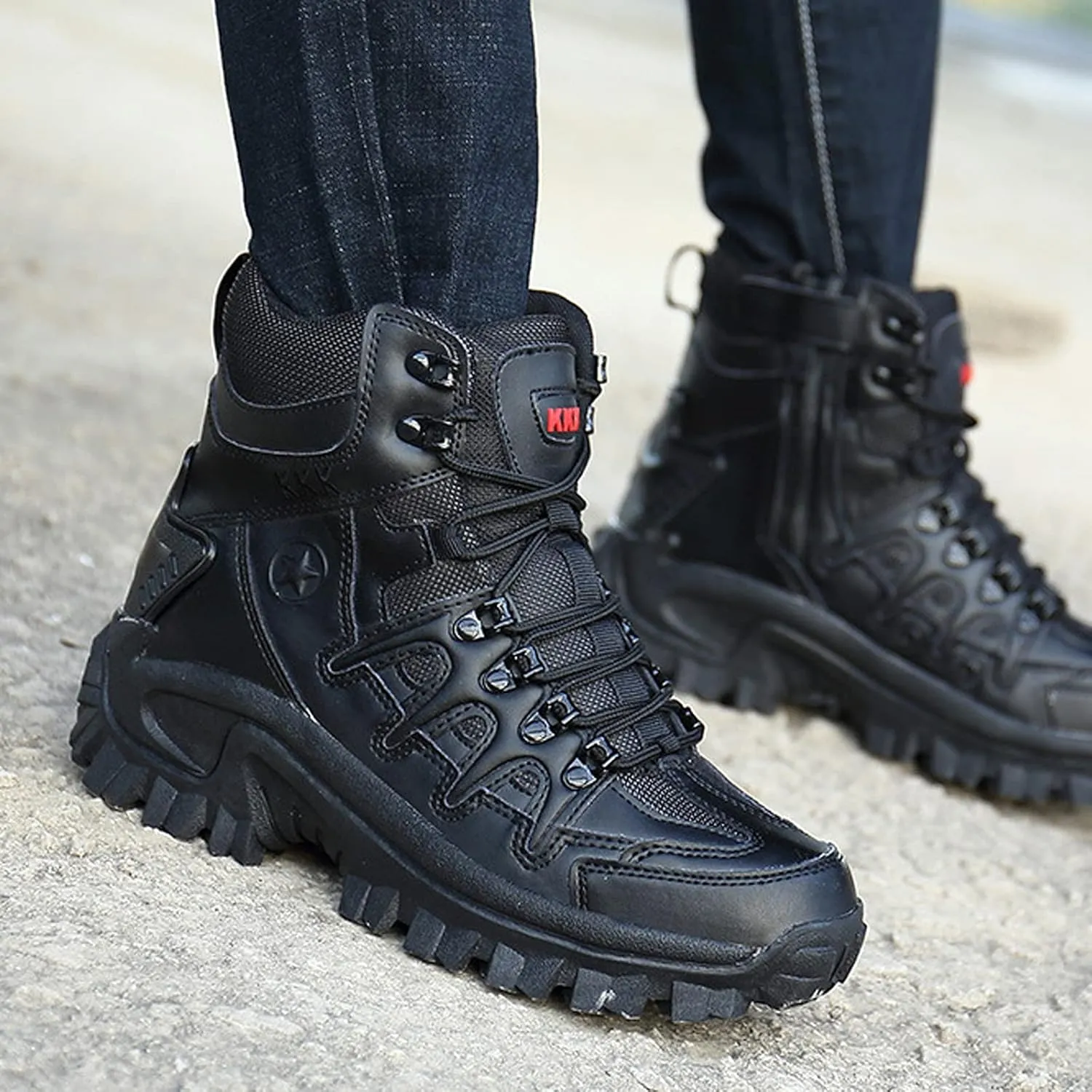 Mens Hiking Boots Waterproof Lace up Camping ​Boots Non-Slip Outdoor Travelling Backpacking Shoes for Trekking Walking-Black||EU38/US6.5
