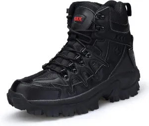 Mens Hiking Boots Waterproof Lace up Camping ​Boots Non-Slip Outdoor Travelling Backpacking Shoes for Trekking Walking-Black||EU38/US6.5