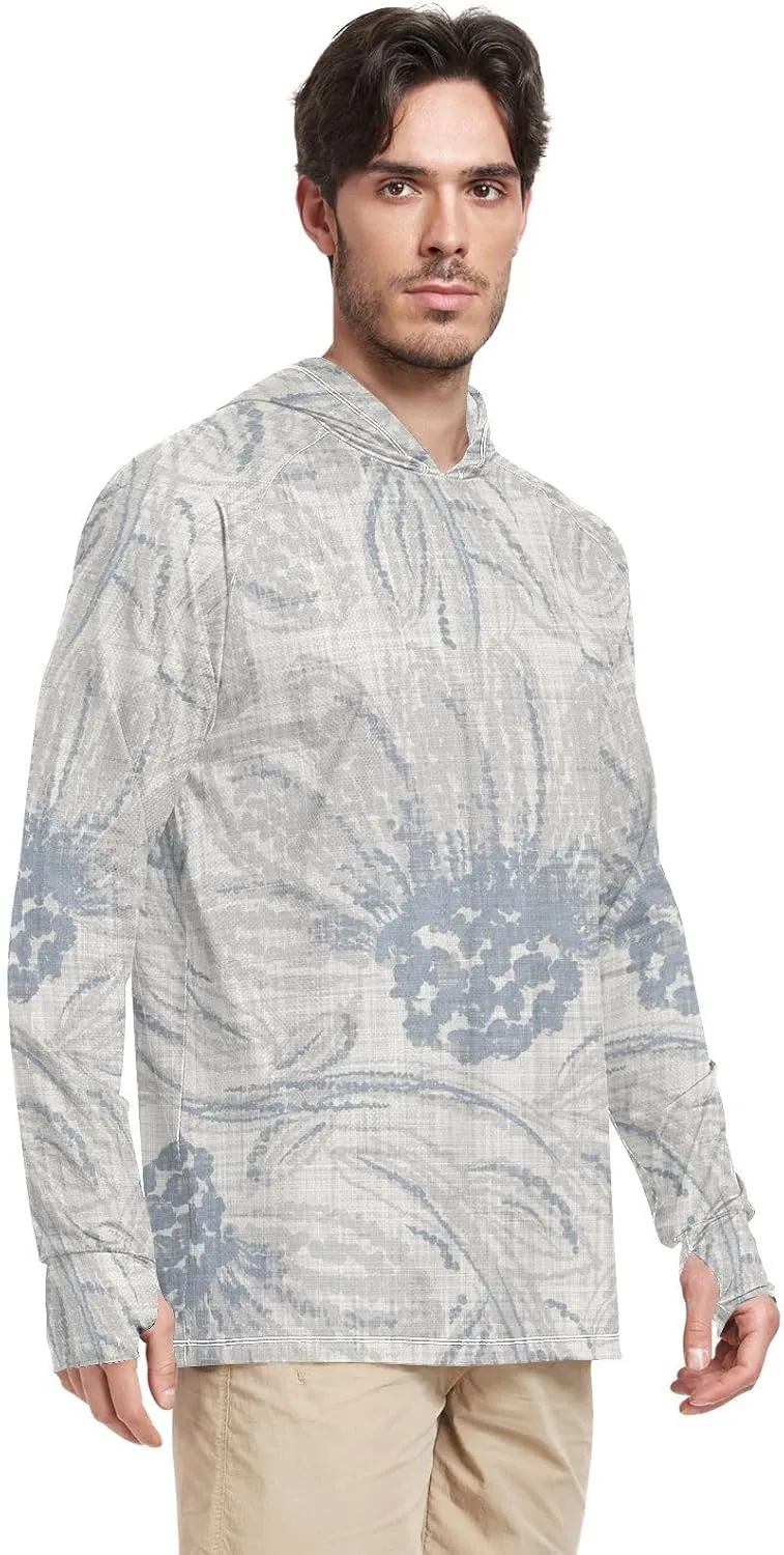 Mens Hoodie Sun Protection Long Sleeve French Farmhouse Floral Sun Shirt with Hood UPF 50  Adult Rash Guards Rash
