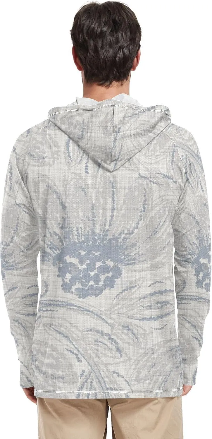 Mens Hoodie Sun Protection Long Sleeve French Farmhouse Floral Sun Shirt with Hood UPF 50  Adult Rash Guards Rash