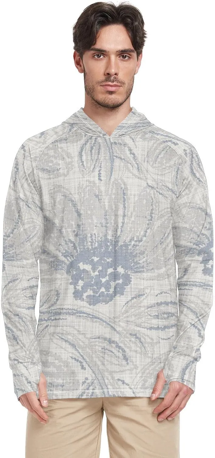 Mens Hoodie Sun Protection Long Sleeve French Farmhouse Floral Sun Shirt with Hood UPF 50  Adult Rash Guards Rash