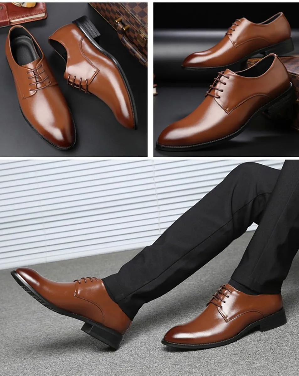 Men's Lace Up Formal Oxford Dress Shoes with Non-Slip Rubber Sole Comfortable Business Derby Shoes