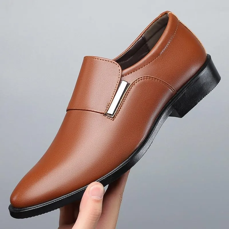Mens Leather Dress Shoes Men's Casual Retro Wedding Business Formal Oxfords Shoes Casual Comfortable Slip on Loafer