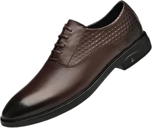 Men's Leather Lace Up Dress Shoes, Classic Round Toe Derby Dress Shoes Plus Size Casual Business Low Top Pointed Toe Breathable Suit Shoes