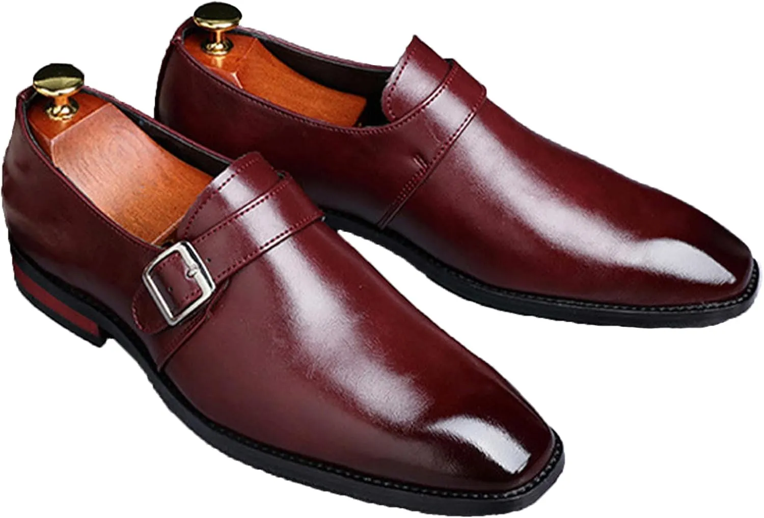 Men's Leather Monk Buckle Formal Oxford Shoes Round Toe Slip-On Fashion Low Top Casual Business Formal Shoes