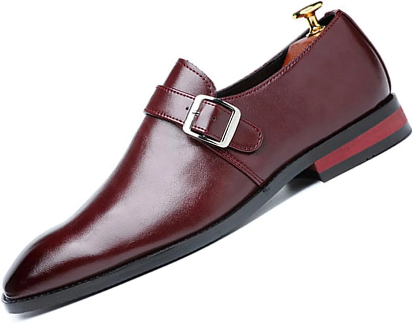 Men's Leather Monk Buckle Formal Oxford Shoes Round Toe Slip-On Fashion Low Top Casual Business Formal Shoes