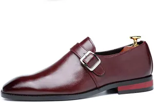 Men's Leather Monk Buckle Formal Oxford Shoes Round Toe Slip-On Fashion Low Top Casual Business Formal Shoes