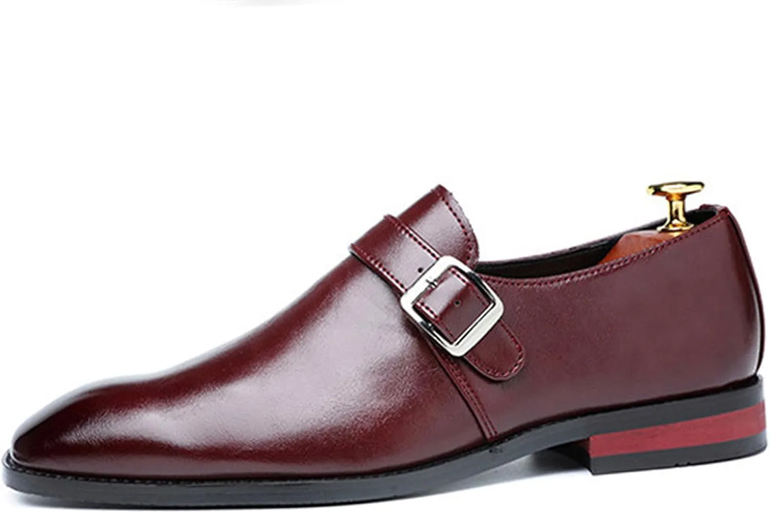 Men's Leather Monk Buckle Formal Oxford Shoes Round Toe Slip-On Fashion Low Top Casual Business Formal Shoes