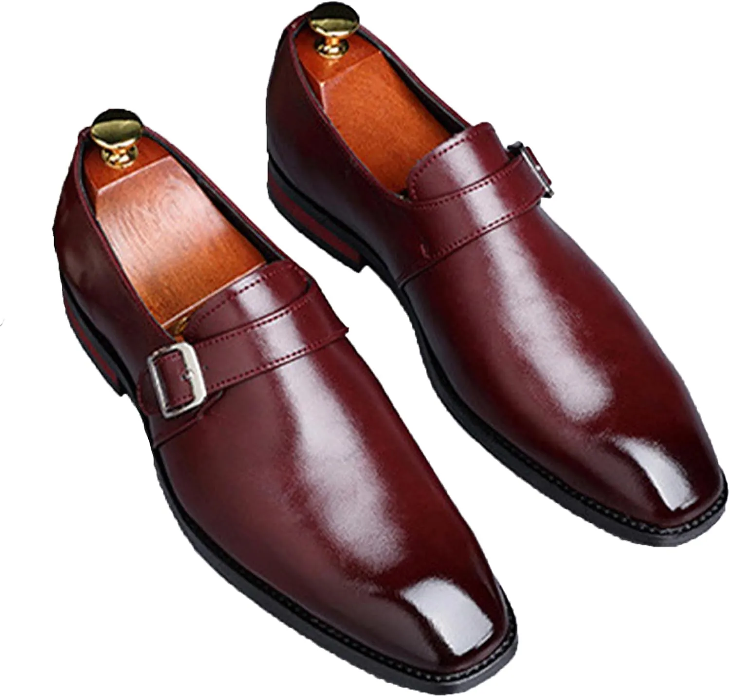 Men's Leather Monk Buckle Formal Oxford Shoes Round Toe Slip-On Fashion Low Top Casual Business Formal Shoes