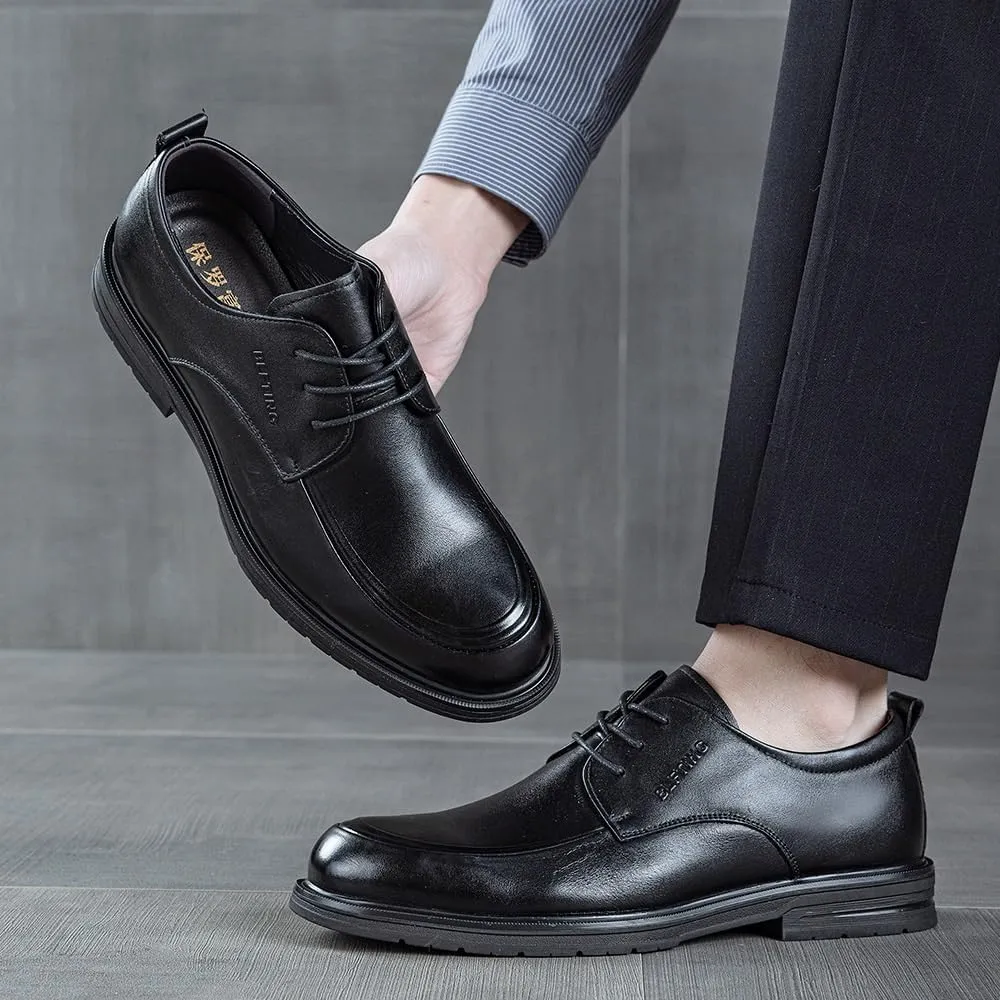 Men's Leather Oxfords Formal Business Office Derby Shoes Daily Non-Slip Soft Sole Casual Shoes