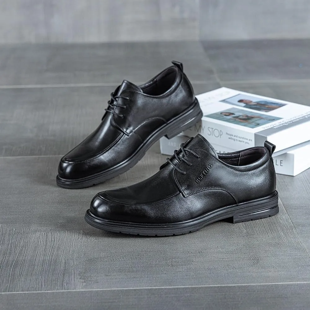 Men's Leather Oxfords Formal Business Office Derby Shoes Daily Non-Slip Soft Sole Casual Shoes