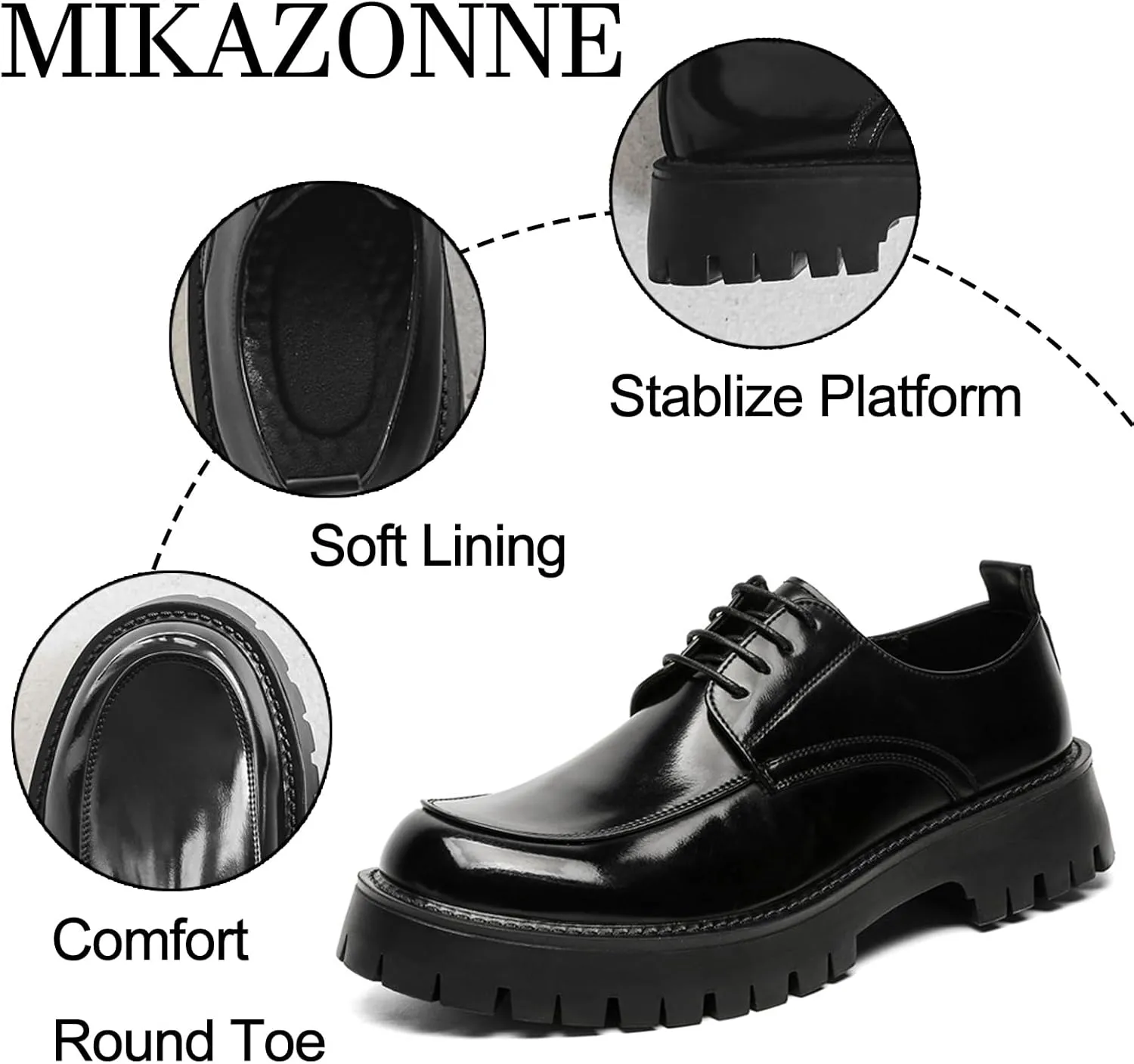 Men's Leather Platform Formal Derby Shoes Luxury Round Toe Lug Sole Lace Up Dress Shoes Casual Work Office Business Oxfords