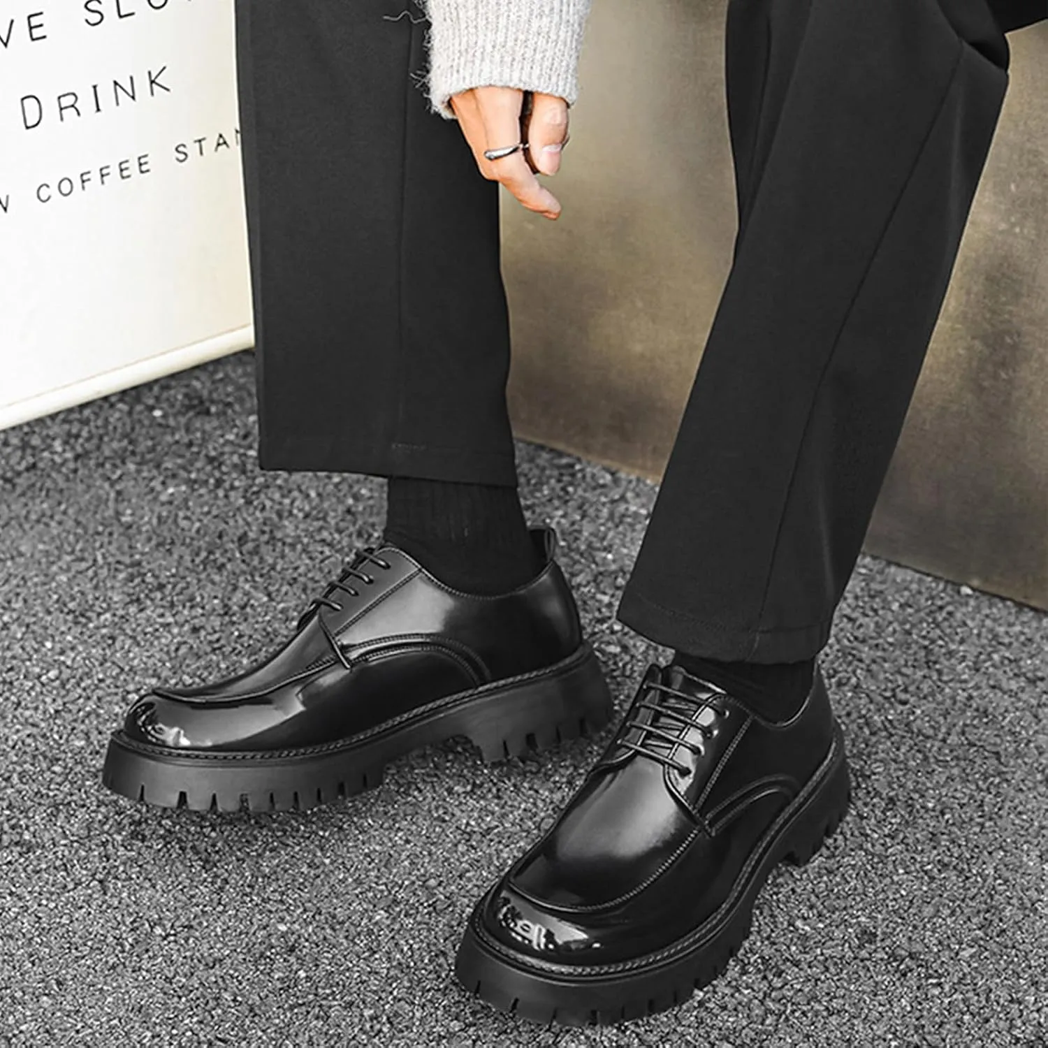 Men's Leather Platform Formal Derby Shoes Luxury Round Toe Lug Sole Lace Up Dress Shoes Casual Work Office Business Oxfords