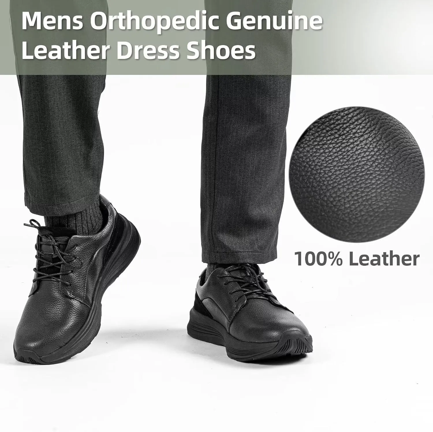 Men's Orthopedic Leather Dress Walking Shoes: Comfortable Plantar Fasciitis Business Oxford with Arch Support, Casual Cushion Flat Feet Orthotic Walking Shoes for Foot and Heel Pain Relief