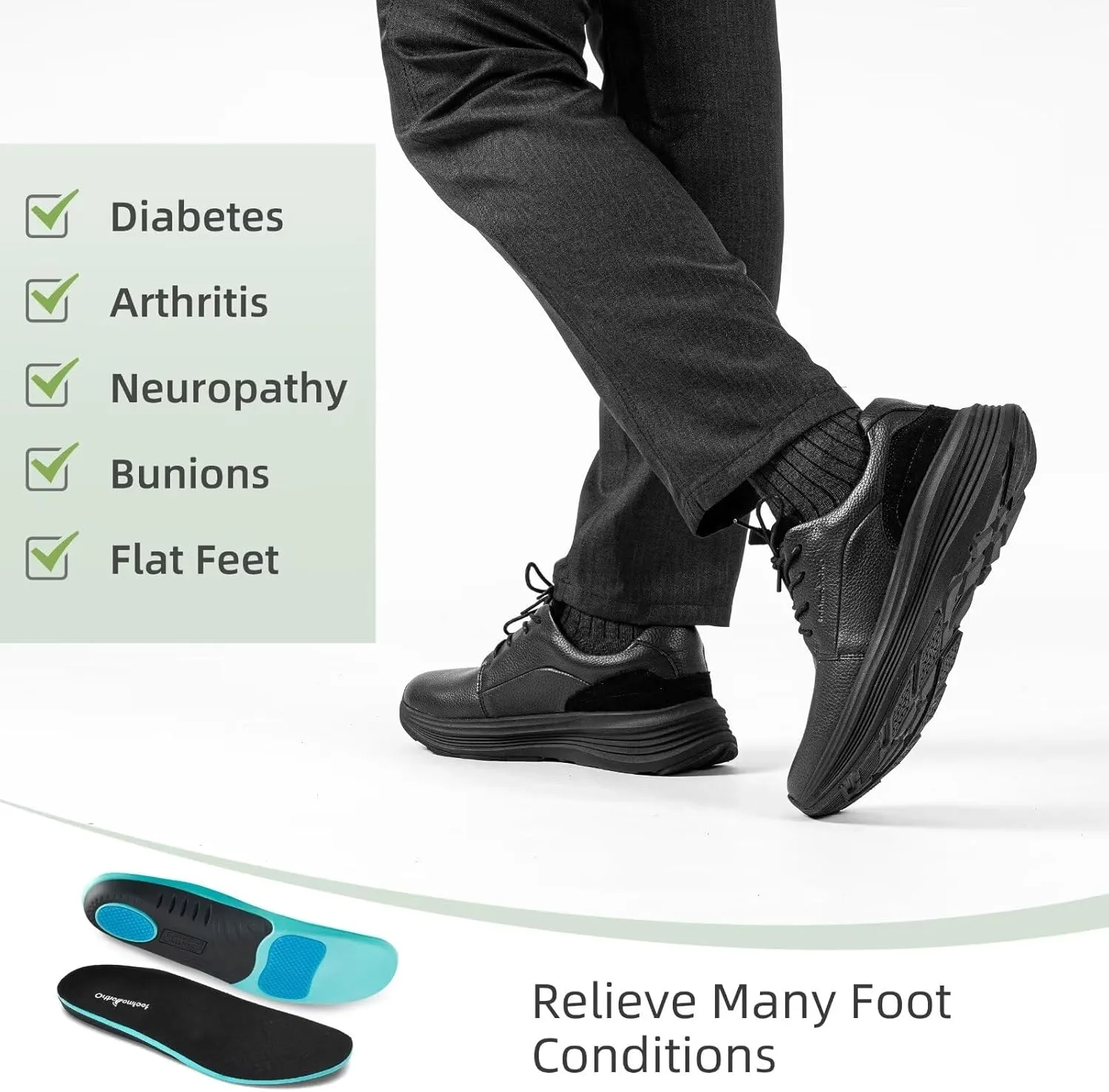 Men's Orthopedic Leather Dress Walking Shoes: Comfortable Plantar Fasciitis Business Oxford with Arch Support, Casual Cushion Flat Feet Orthotic Walking Shoes for Foot and Heel Pain Relief