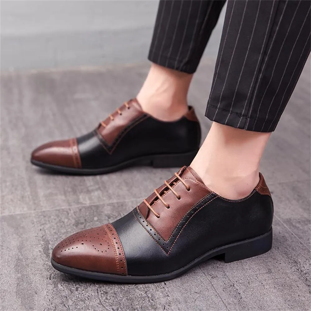 Men's Oxford Dress Shoes Multicolor Brogues Wing Tips Lace Up Patchwork Two Tone Color Round Toe