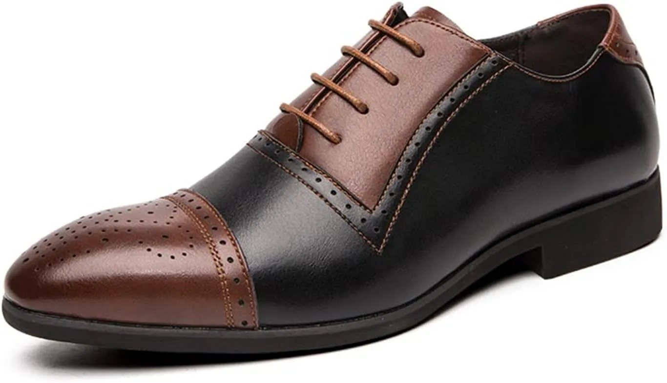Men's Oxford Dress Shoes Multicolor Brogues Wing Tips Lace Up Patchwork Two Tone Color Round Toe