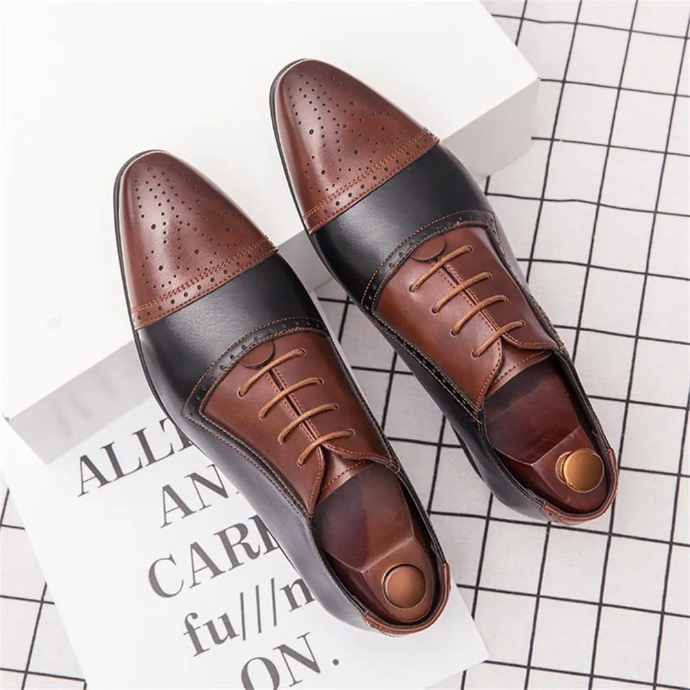Men's Oxford Dress Shoes Multicolor Brogues Wing Tips Lace Up Patchwork Two Tone Color Round Toe