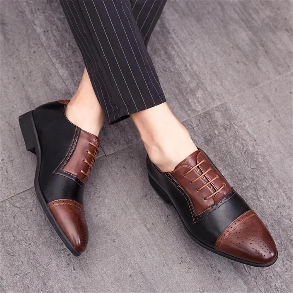 Men's Oxford Dress Shoes Multicolor Brogues Wing Tips Lace Up Patchwork Two Tone Color Round Toe