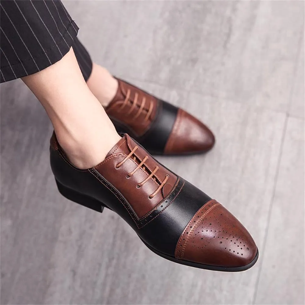 Men's Oxford Dress Shoes Multicolor Brogues Wing Tips Lace Up Patchwork Two Tone Color Round Toe