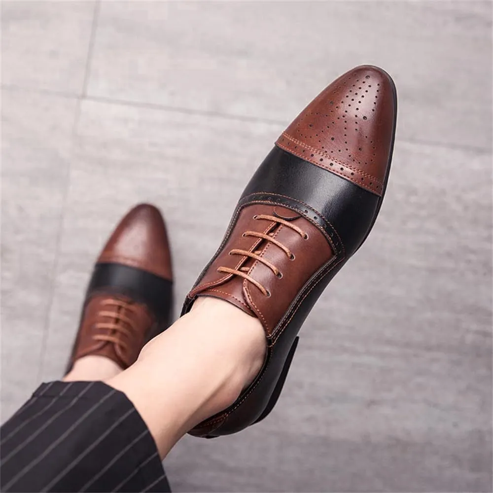Men's Oxford Dress Shoes Multicolor Brogues Wing Tips Lace Up Patchwork Two Tone Color Round Toe