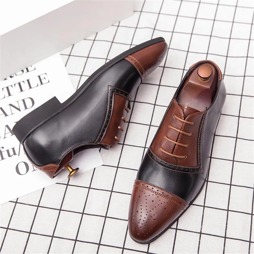 Men's Oxford Dress Shoes Multicolor Brogues Wing Tips Lace Up Patchwork Two Tone Color Round Toe
