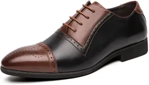 Men's Oxford Dress Shoes Multicolor Brogues Wing Tips Lace Up Patchwork Two Tone Color Round Toe
