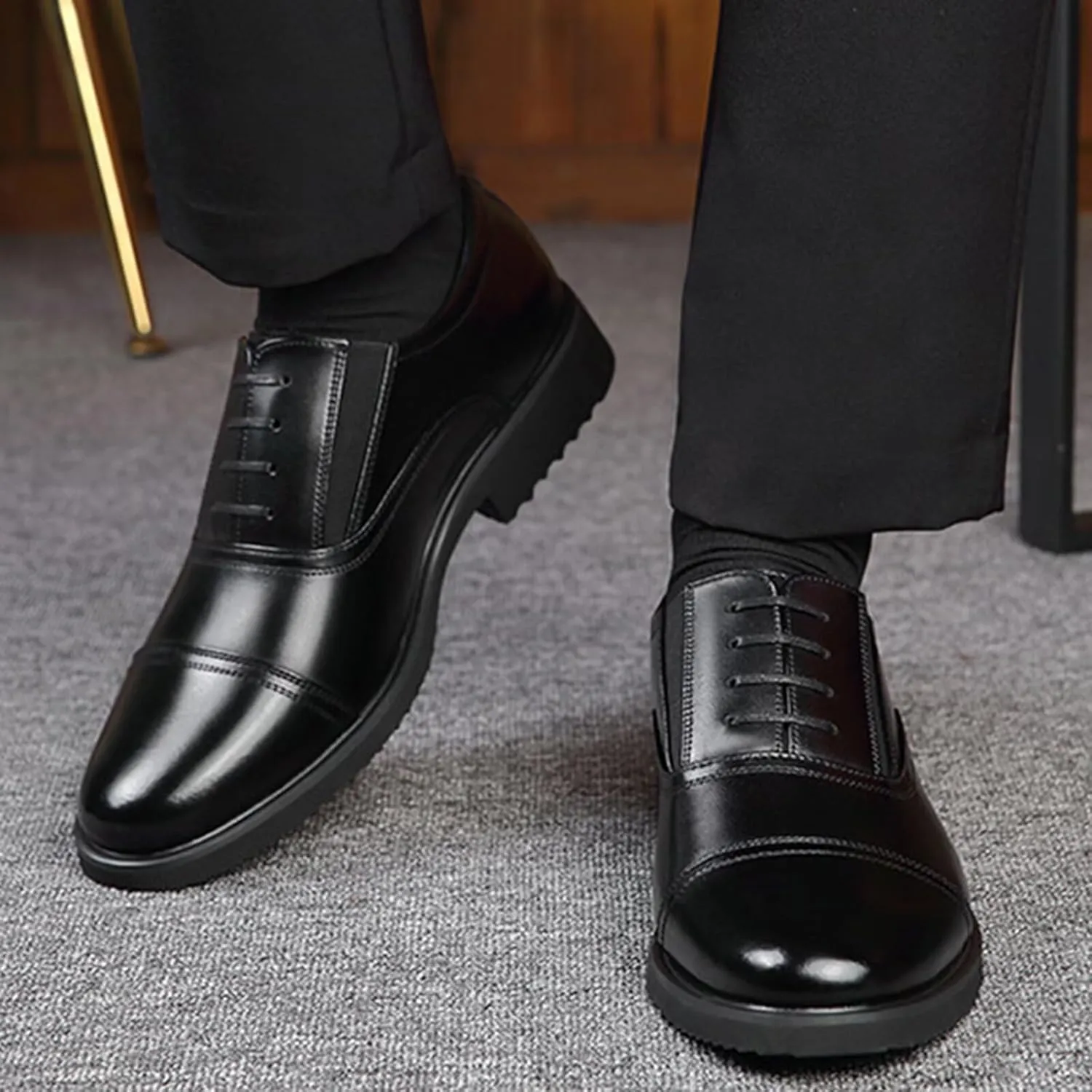 Men's Oxfords Classic Dress Lace Up Shoes Leather Business Casual Wedding Formal Derby Shoes