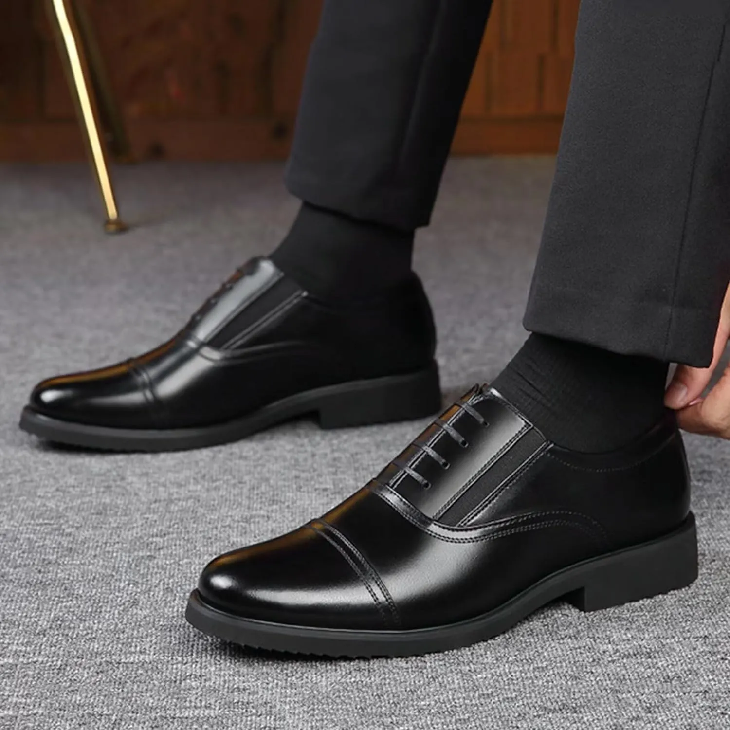 Men's Oxfords Classic Dress Lace Up Shoes Leather Business Casual Wedding Formal Derby Shoes