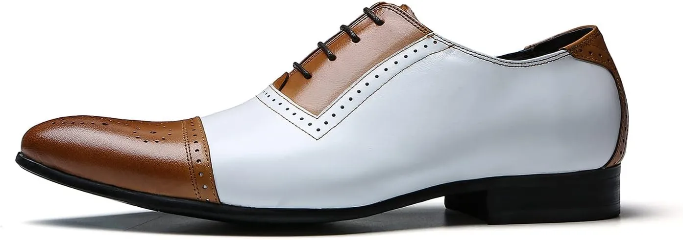 Men's Oxfords Formal Dress Genuine Leather Two Tone Wingtip Derby Comfortable Modern Fashion Casual Business Wedding Prom Shoes for Men