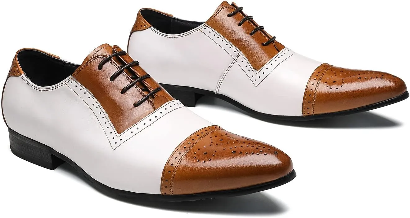 Men's Oxfords Formal Dress Genuine Leather Two Tone Wingtip Derby Comfortable Modern Fashion Casual Business Wedding Prom Shoes for Men