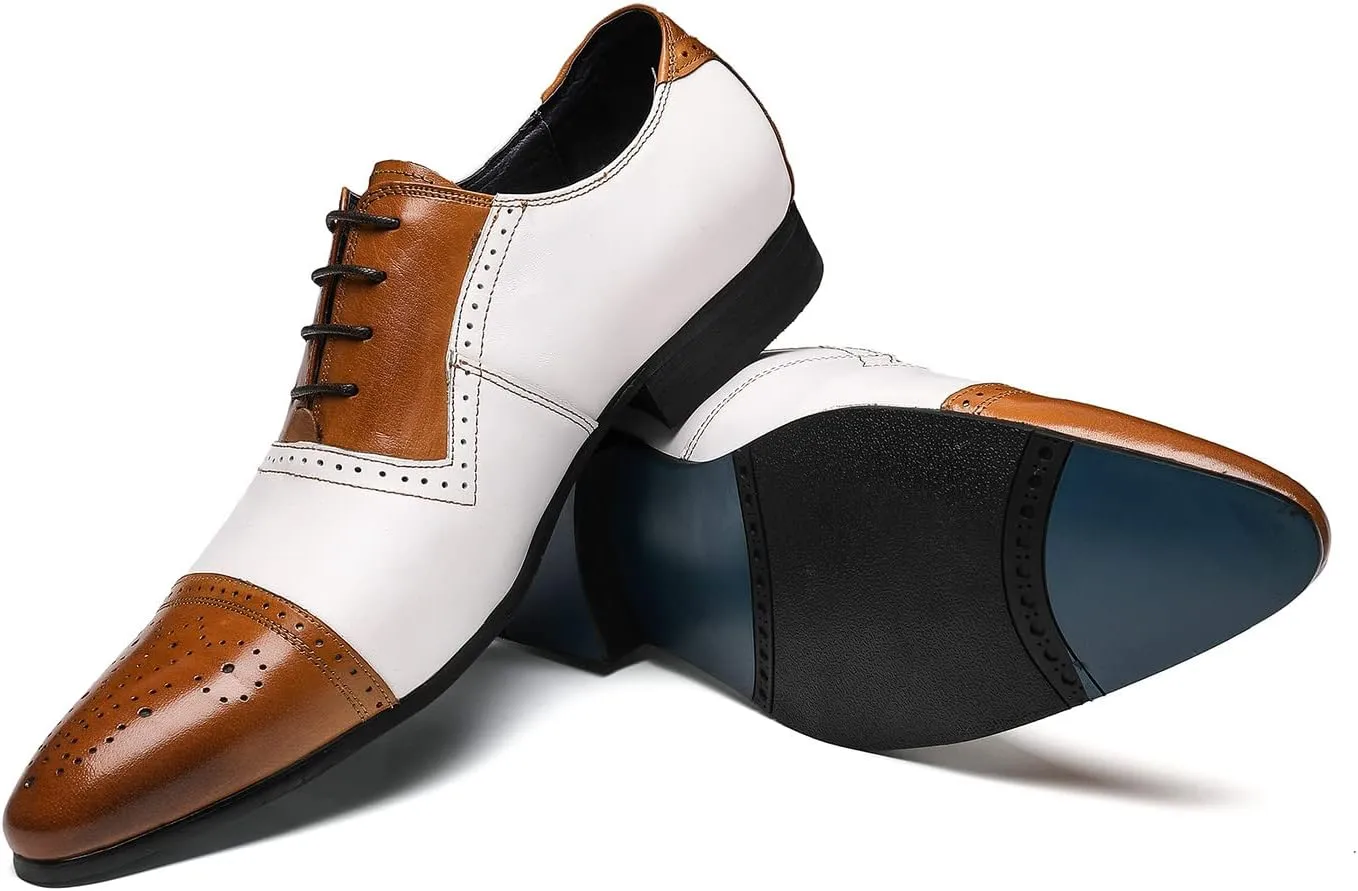 Men's Oxfords Formal Dress Genuine Leather Two Tone Wingtip Derby Comfortable Modern Fashion Casual Business Wedding Prom Shoes for Men